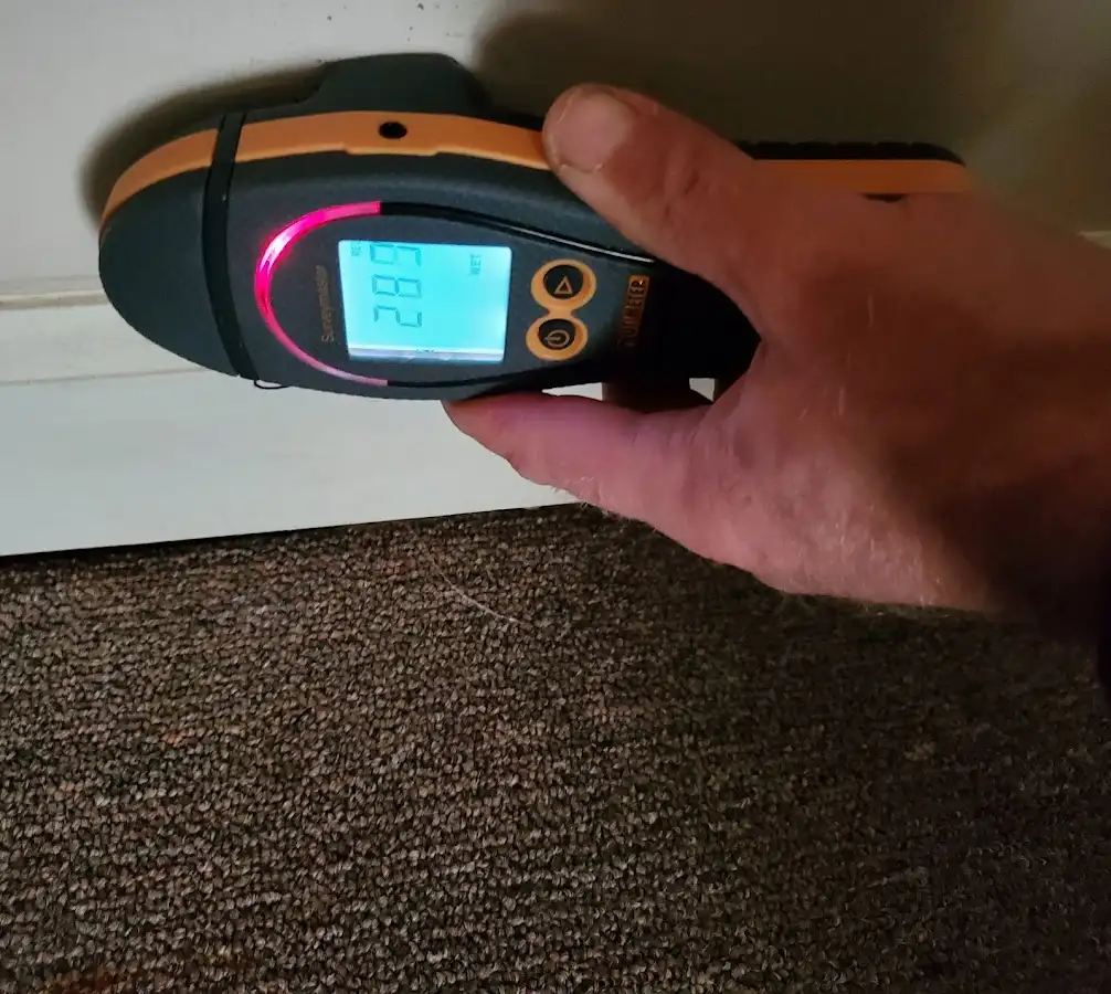 Moisture detection at baseboard during Burst Pipe Cleanup in Plains